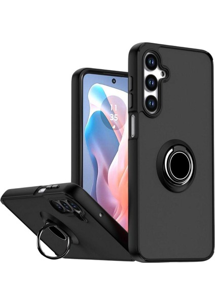 Samsung Galaxy A35 Uyumlu Kılıf Yüzüklü Standlı Extra Darbe Koruma Sert Silikon Kapak - Siyah