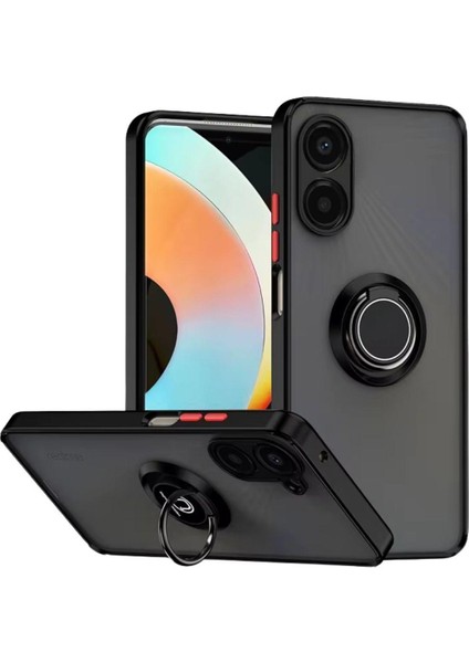 Vivo Y36 Uyumlu Kılıf Yüzüklü Standlı Extra Darbe Koruma Sert Silikon Kapak - Siyah