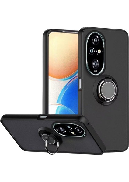 Honor 200 Uyumlu Kılıf Yüzüklü Standlı Extra Darbe Koruma Sert Silikon Kapak - Siyah