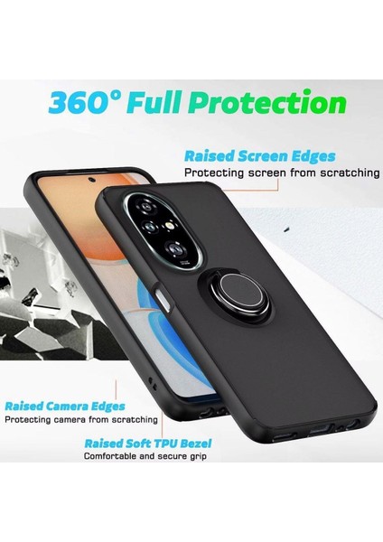 Honor 200 Uyumlu Kılıf Yüzüklü Standlı Extra Darbe Koruma Sert Silikon Kapak - Siyah