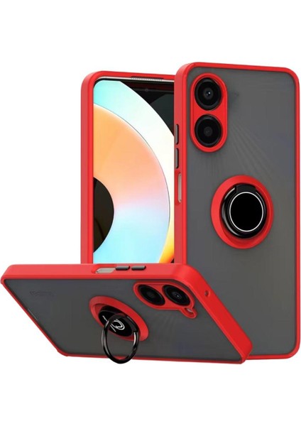 Vivo Y36 Uyumlu Kılıf Yüzüklü Standlı Extra Darbe Koruma Sert Silikon Kapak - Kırmızı