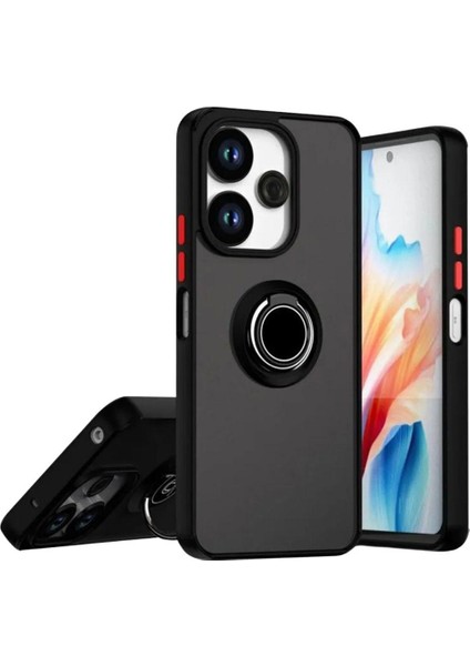 Redmi Note 14 4g Uyumlu Kılıf Yüzüklü Standlı Extra Darbe Koruma Sert Silikon Kapak - Siyah
