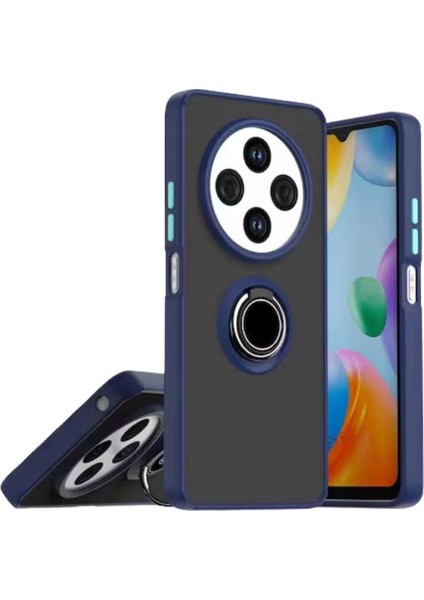 Redmi A4 Uyumlu Kılıf Yüzüklü Standlı Extra Darbe Koruma Sert Silikon Kapak - Lacivert
