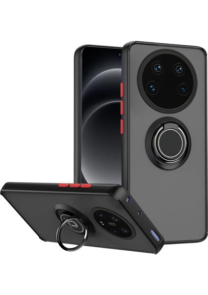 Xiaomi 14 Ultra Uyumlu Kılıf Yüzüklü Standlı Extra Darbe Koruma Sert Silikon Kapak - Siyah