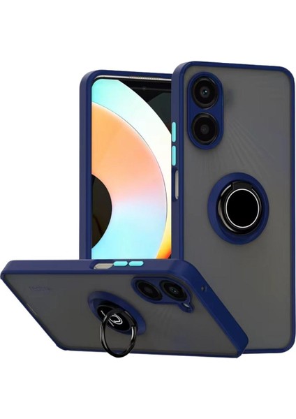 Vivo Y36 Uyumlu Kılıf Yüzüklü Standlı Extra Darbe Koruma Sert Silikon Kapak - Lacivert
