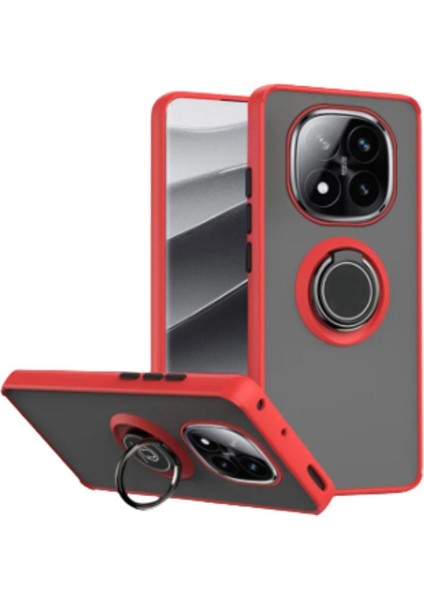 Redmi Note 14 Pro 5g Uyumlu Kılıf Yüzüklü Standlı Extra Darbe Koruma Sert Silikon Kapak - Kırmızı