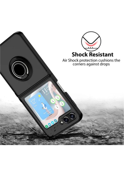 Samsung Galaxy Z Flip 5 Uyumlu Kılıf Yüzüklü Standlı Extra Darbe Koruma Sert Silikon Kapak - Kırmızı modelleri