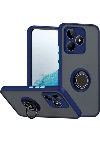 Realme C53 Uyumlu Kılıf Yüzüklü Standlı Extra Darbe Koruma Sert Silikon Kapak - Lacivert