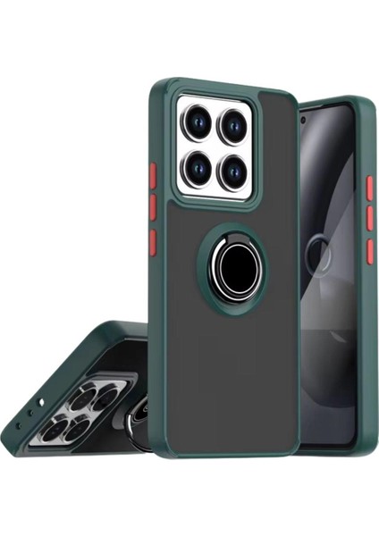 Xiaomi 14T Pro Uyumlu Kılıf Yüzüklü Standlı Extra Darbe Koruma Sert Silikon Kapak - Yeşil