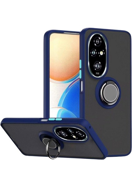 Honor 200 Uyumlu Kılıf Yüzüklü Standlı Extra Darbe Koruma Sert Silikon Kapak - Lacivert