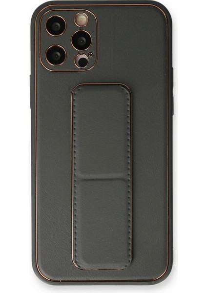Iphone 12 Pro Max Kılıf Coco Deri Standlı Kapak - Füme Bstmy