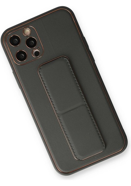 Iphone 12 Pro Max Kılıf Coco Deri Standlı Kapak - Füme Bstmy