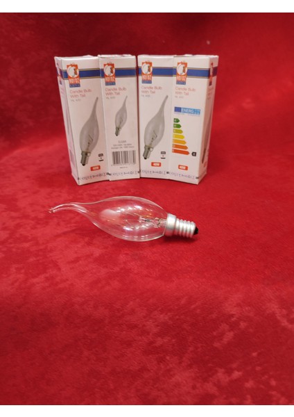 Dekoratif Ampul.şeffaf renkte,Ucu kıvrık.40WATT.(E.14)(Mum ampuldür)