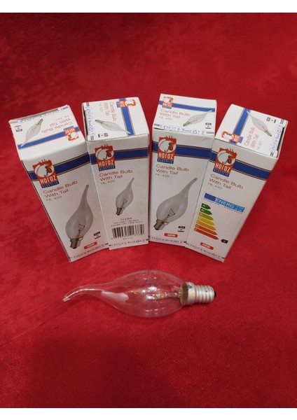 Dekoratif Ampul.şeffaf renkte,Ucu kıvrık.40WATT.(E.14)(Mum ampuldür)