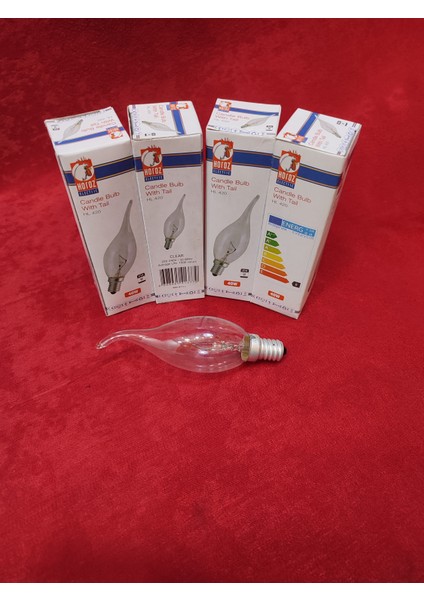 Dekoratif Ampul.şeffaf renkte,Ucu kıvrık.40WATT.(E.14)(Mum ampuldür)