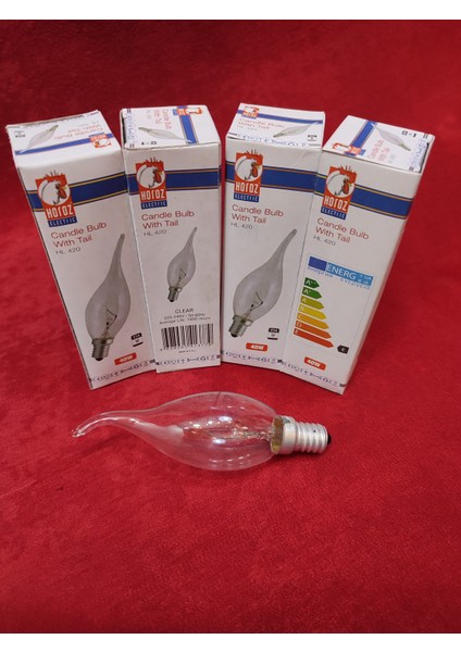Dekoratif Ampul.şeffaf renkte,Ucu kıvrık.40WATT.(E.14)(Mum ampuldür)