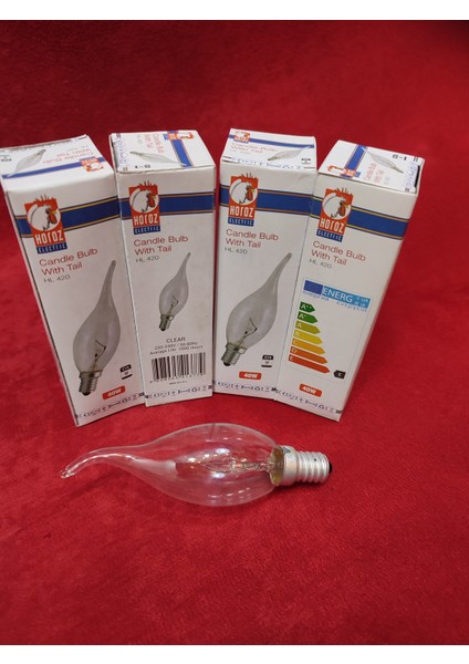 Dekoratif Ampul.şeffaf renkte,Ucu kıvrık.40WATT.(E.14)(Mum ampuldür)