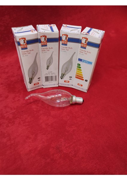 Dekoratif Ampul.şeffaf renkte,Ucu kıvrık.40WATT.(E.14)(Mum ampuldür)