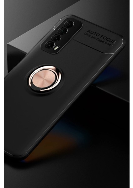 Huawei P Smart 2021 Kılıf Range Yüzüklü Silikon - Siyah-Gold Bstmy
