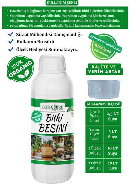 Organik Sıvı Bitki Gübresi 1lt- Yeşil Bitkiler için Vitamin-Yeşil Yapraklı Bitkilere Özel Bitki Besini