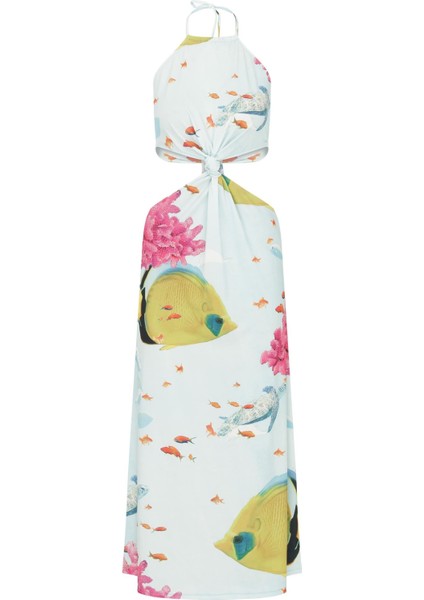 Düğüm Detaylı Desenli Plaj Elbise