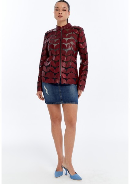 Kadın Yaprak Desen Hakiki Deri Ceket fırsatları