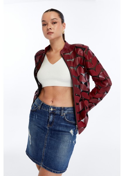 Kadın Yaprak Desen Hakiki Deri Ceket indirimleri