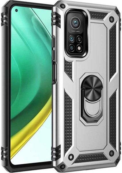 Xiaomi Mi 10T Pro Kılıf Sofya Yüzüklü Silikon Kapak - Gümüş Bstmy