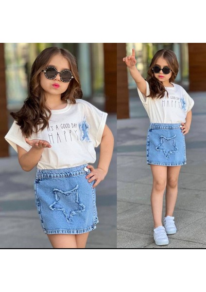 Çocuk Happy Yıldızlı Kot Takım Mavi