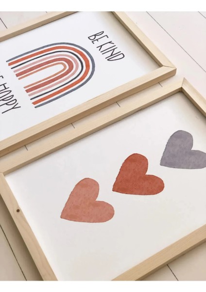 Doğal Ahşap Kenarlı Be Kind Be Happy Duvar Dekoru Salon Oturma Yatak Odası Mutfak Için Tablo Seti