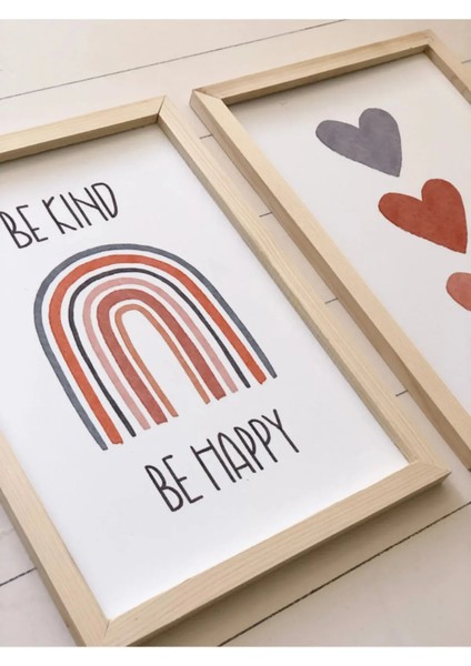 Doğal Ahşap Kenarlı Be Kind Be Happy Duvar Dekoru Salon Oturma Yatak Odası Mutfak Için Tablo Seti