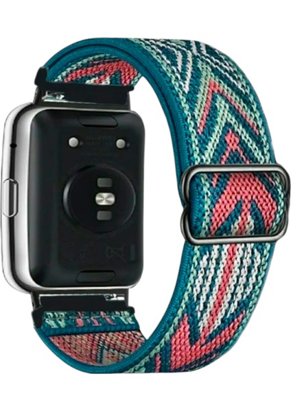 Huawei Watch Fit Uyumlu Örgü Bant Kordon, Pim Çevirici Aparatı ile Birlikte Yeşil Ok Desen