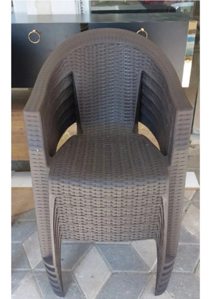 Rattan Efektli Acı Kahve Plastik Bahçe Sandalyesi 6 Adet