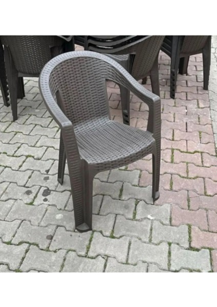 Rattan Efektli Acı Kahve Plastik Bahçe Sandalyesi 6 Adet