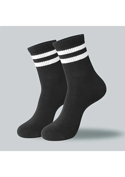 4lu Çizgili Kolej Tenis Çorabı, Pamuklu Terletmez Çorap, Unisex 4 Cift