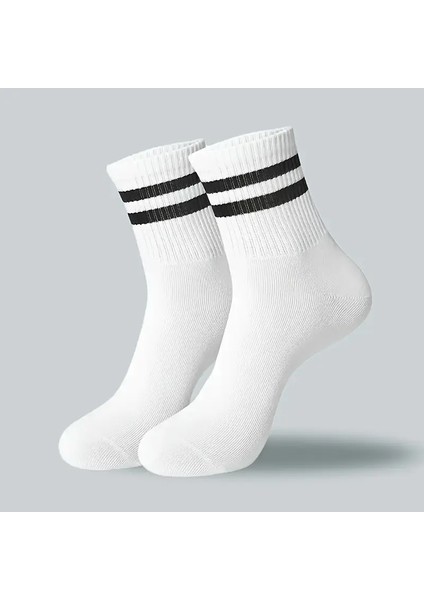 4lu Çizgili Kolej Tenis Çorabı, Pamuklu Terletmez Çorap, Unisex 4 Cift