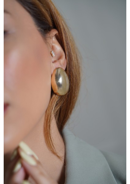 Geometrik Figür Gold Kaplama Elips Küpe