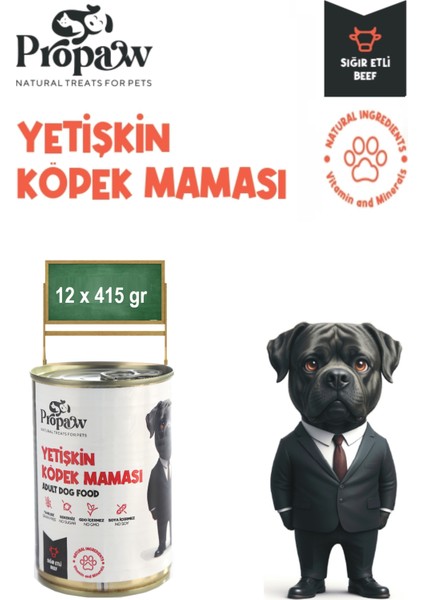 Köpek Yaş Mama Sığır Parça Etli Konserve Jöleli Premium Besleyici Yemek Tahılsız Içerik 12 x 415 gr