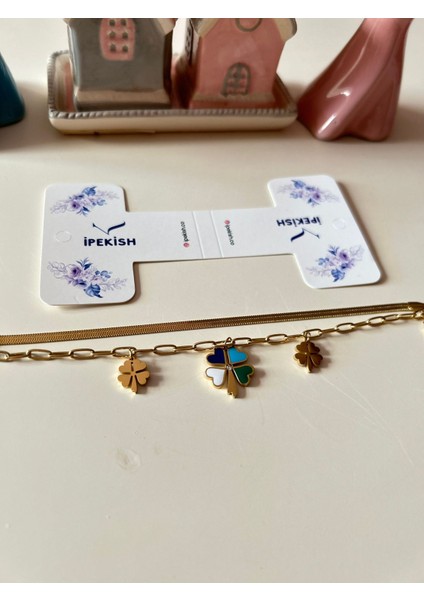 Gold Çift Zincir Bileklik 💛 Zirkon Renkli Gonca Figürlü – Ayarlanabilir – Paslanmaz Çelik