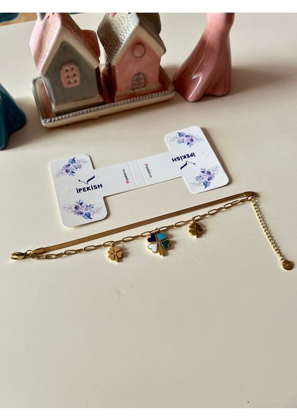 Gold Çift Zincir Bileklik 💛 Zirkon Renkli Gonca Figürlü – Ayarlanabilir – Paslanmaz Çelik