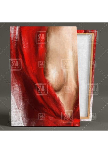 Kırmızı Elbiseli Kadın Dekolte Nü Woman Dikey Kanvas Tablo fiyatları