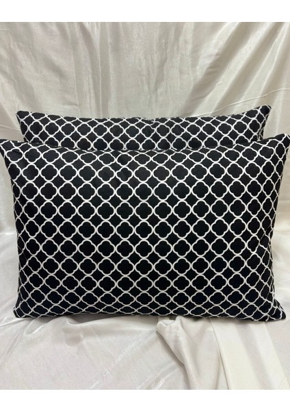 Siyah Zincir 2 Adet Fermuarlı Yastık Kılıfı | 50X70 cm | %90 Pamuk