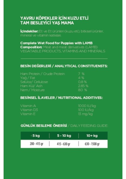 Yavru Köpek Yaş Mama Kuzu Konserve Jöleli Premium Parça Etli Yemek Besleyici Tahılsız Form 12X415 gr modelleri