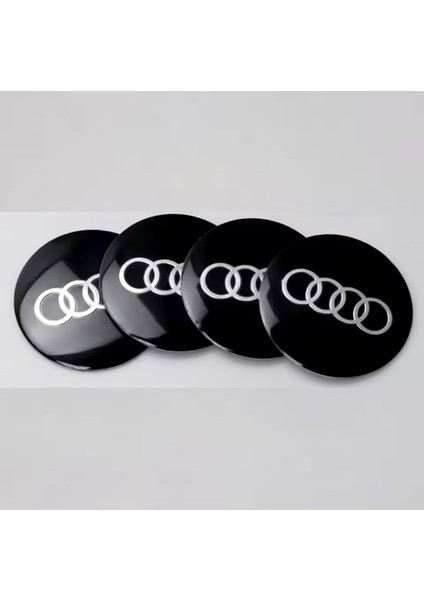 Audı Siyah Renk Gümüş Logolu Alüminyum 56 mm 4 Adet Jant Göbek Stıcker
