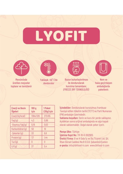 Lyofıt Frambuaz 20 gr Freeze Drıed Çıtır Meyve Cipsi