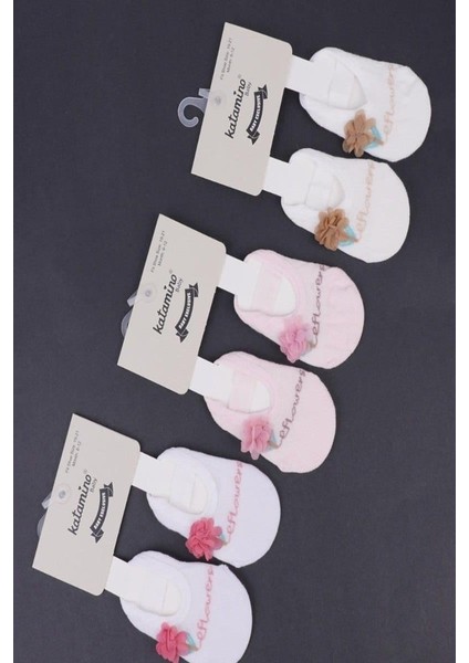 1'li Kız Bebek Çiçek Aksesuarlı Ekru Babet Çorap