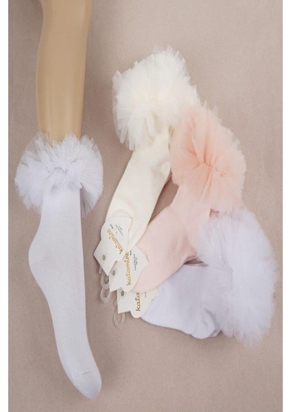 1'li Kız Çocuk Fırfır Detaylı Beyaz Soket Çorap