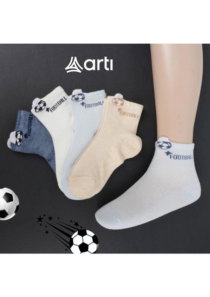 4 Adet Erkek Çocuk Football Topu Desenli Soket Çorap
