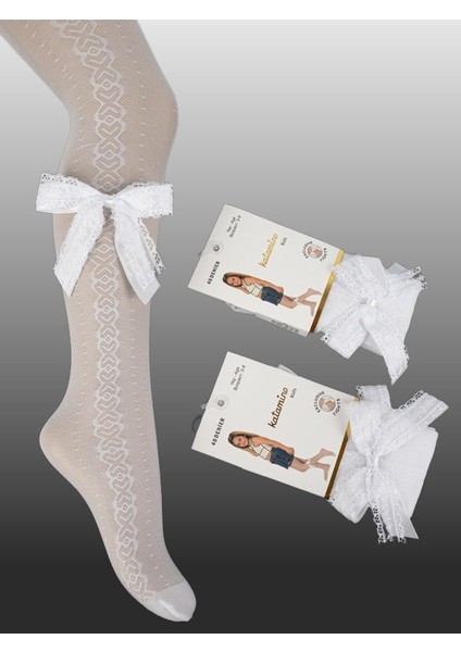 1'li Kız Çocuk İnce Dantel Kurdele Detaylı Külotlu Çorap