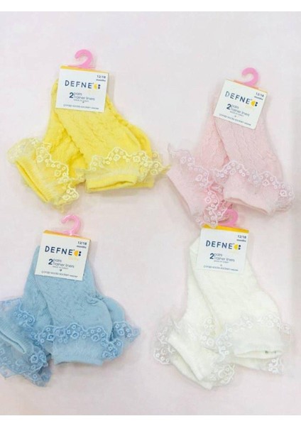 2 Çift Kız Çocuk Pembe Fisto Detaylı Desenli Soket Çorap